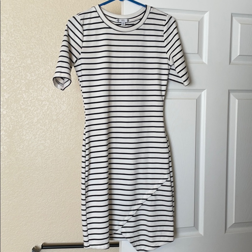 White with black stripes dress